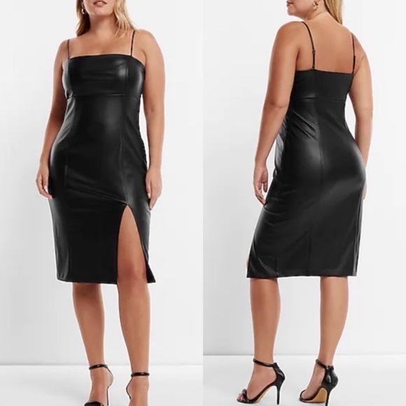 NWT Express Midi Faux Leather Dress in Black - XL - Picture 1 of 11